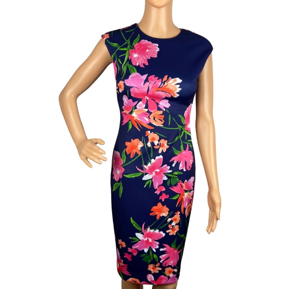 Vince Camuto Pink Green Blue Sheath Zip Career Evening Sleeveless Dress Size 14